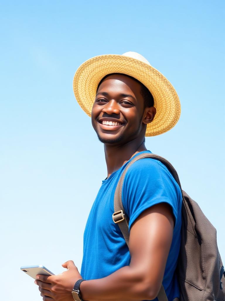 Happy traveller planning a trip with Primeview Tours